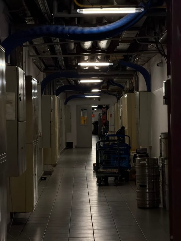 Nighttime documentation of Open Doors establishment in Gdańsk, Poland
