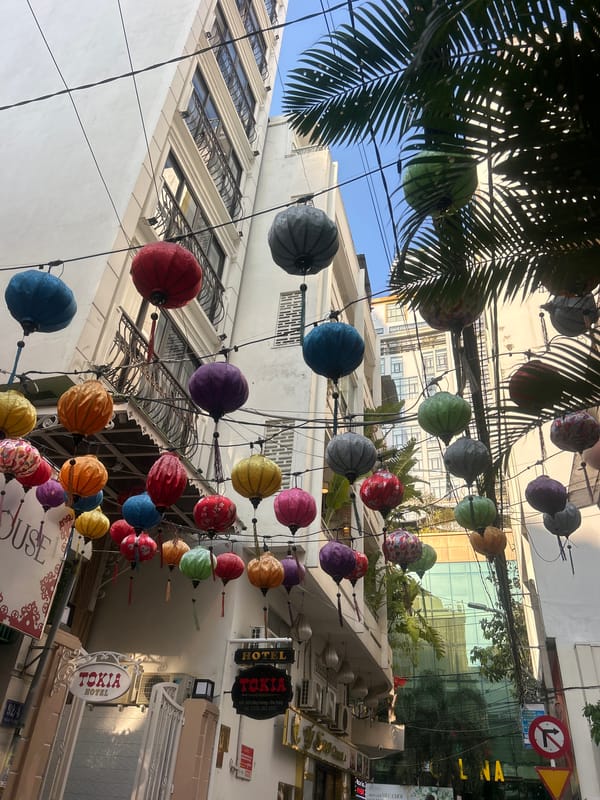 Colorful street lanterns and construction activity observed in Nha Trang