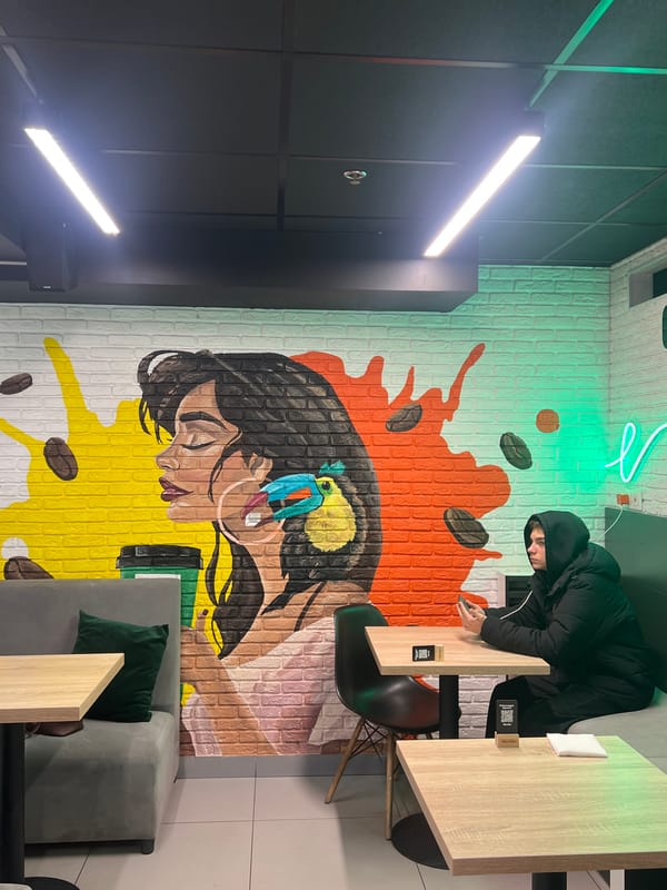 Modern Saint Petersburg establishment features colorful interior mural