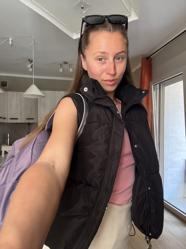 Woman's morning skincare and outfit routine captured in Bečići