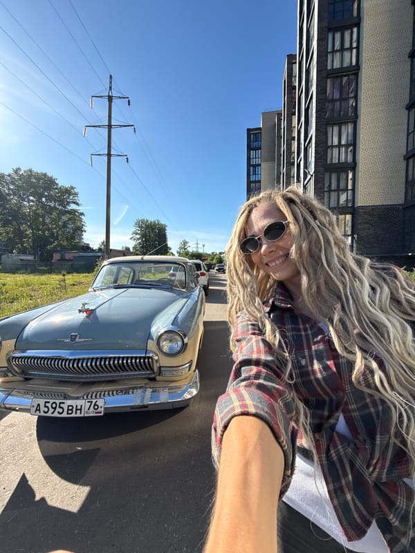 Woman takes sunny selfie in Шебунино, Russia