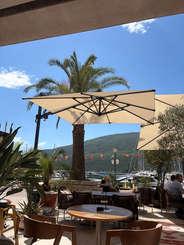 Outdoor café scene documented in Đenovići, Montenegro