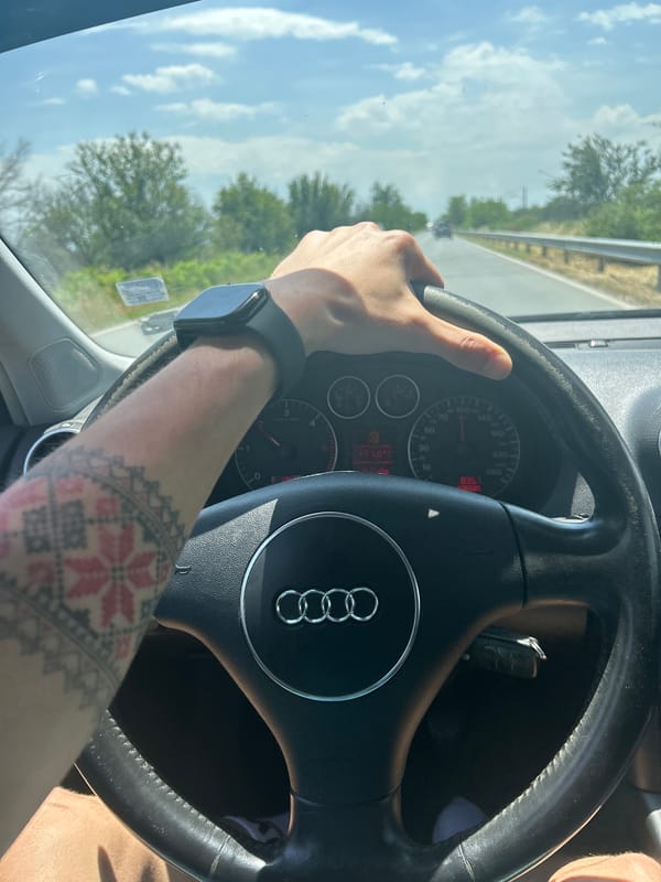 Driver photographed steering wheel view in Chernozemen, Bulgaria