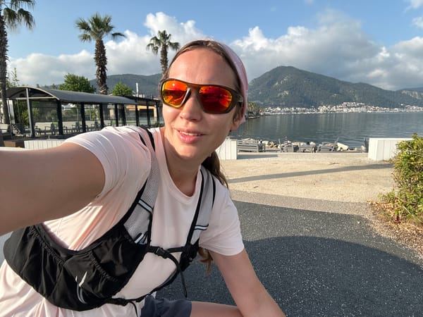 Early morning jogger documented in coastal Fethiye, Turkey