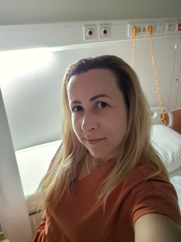 Hospital room visit, multiple angles, orange shirt