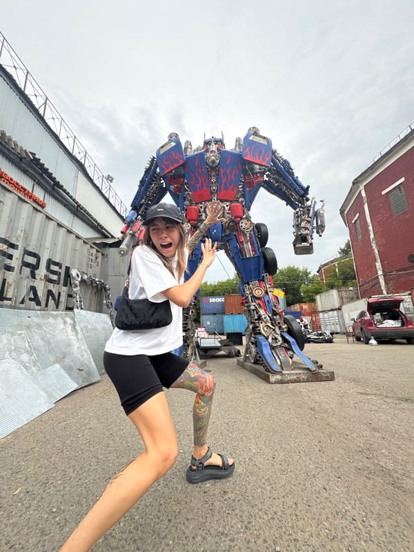 Optimus Prime sculpture and a mid-fall moment in Moscow