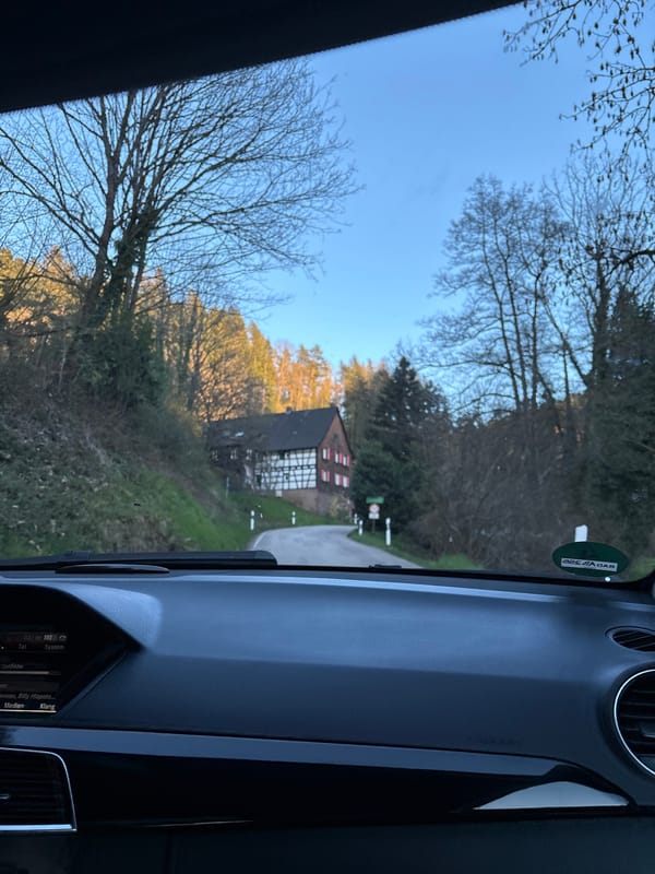 Vehicle travels through rural Baden-Baden countryside