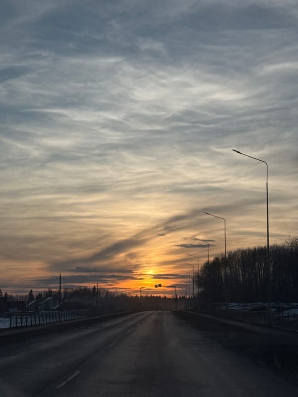Sunset photograph captures empty road in Chernushka, Russia