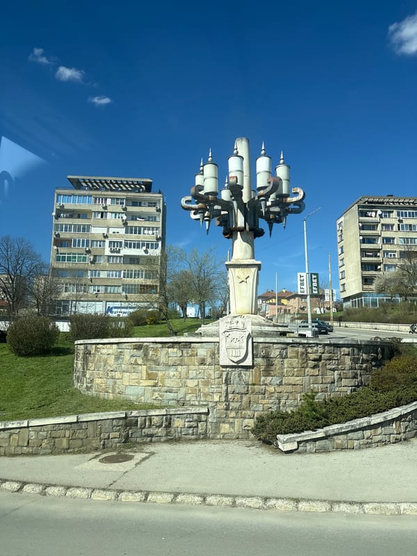 Modern sculpture installation documented in Gabrovo, Bulgaria