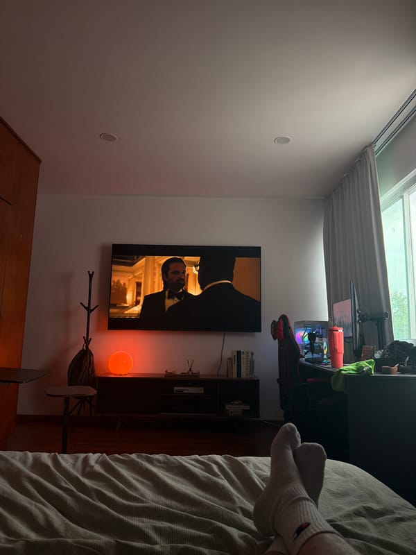 Quiet evening moments with cat and TV in Cholula bedroom