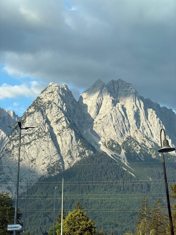 Zugspitze views and a car transporter near Garmisch-Partenkirchen