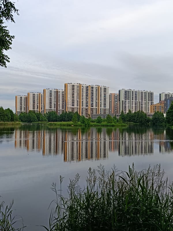 Abandoned brick structure and fishing spots on a Saint Petersburg waterway
