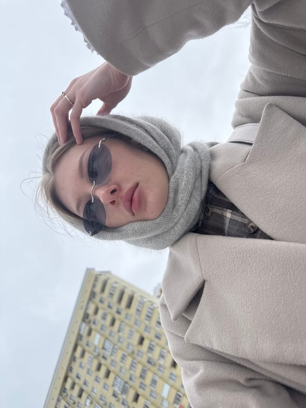 Woman takes winter selfies on snowy Perm street