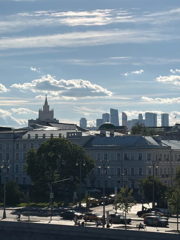 Central Moscow landmarks and the river on a clear summer day