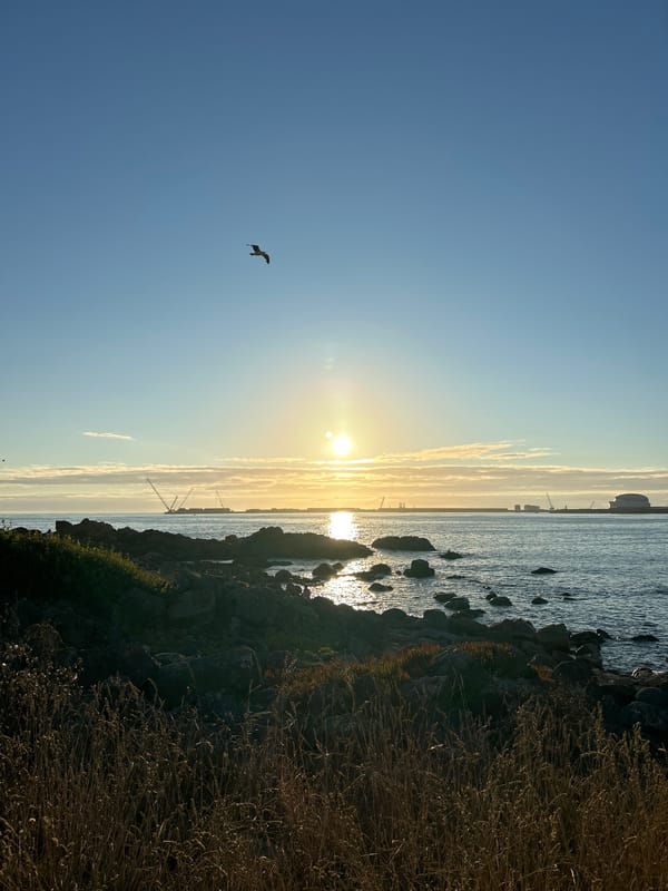 Stone fortress explored at sunset on the coast