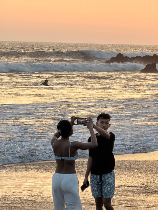 Sunset beach gathering draws crowds to North Kuta, Indonesia