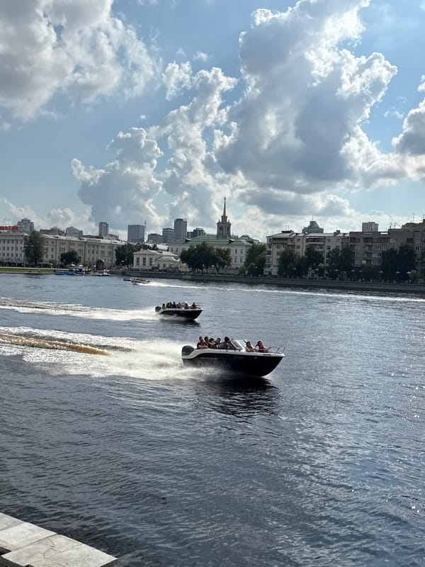 Busy summer afternoon on Yekaterinburg's Iset River embankment