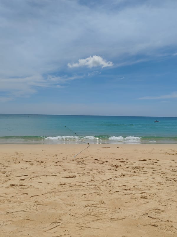 Morning beach documentation at Karon Beach, Thailand shows quiet scene