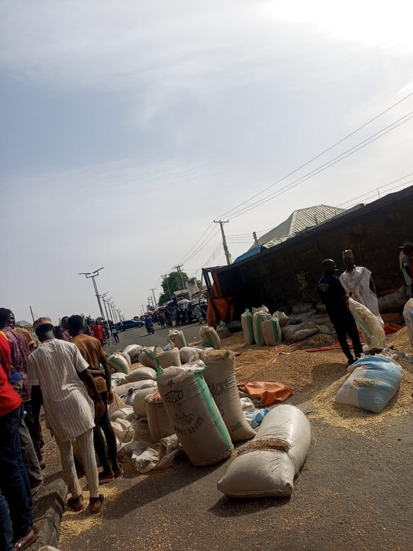 Grain truck overturns in Gombe Nigeria market area