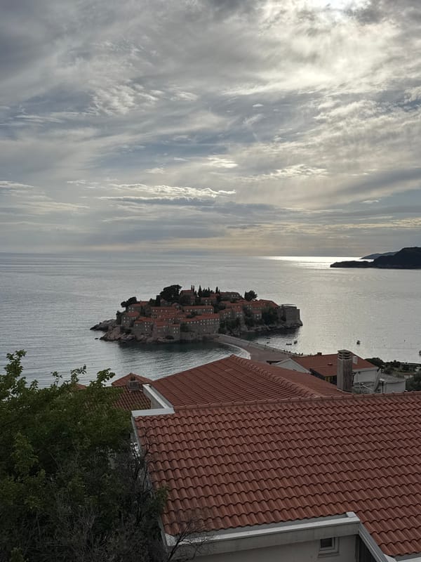 Tourist captures scenic views of Sveti Stefan island village