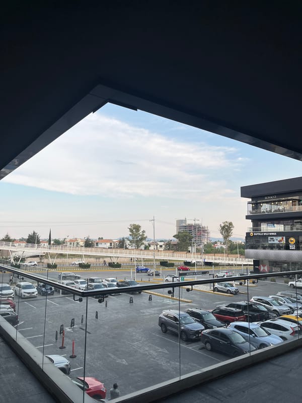 Elevated view captured of parking lot in Mexican town