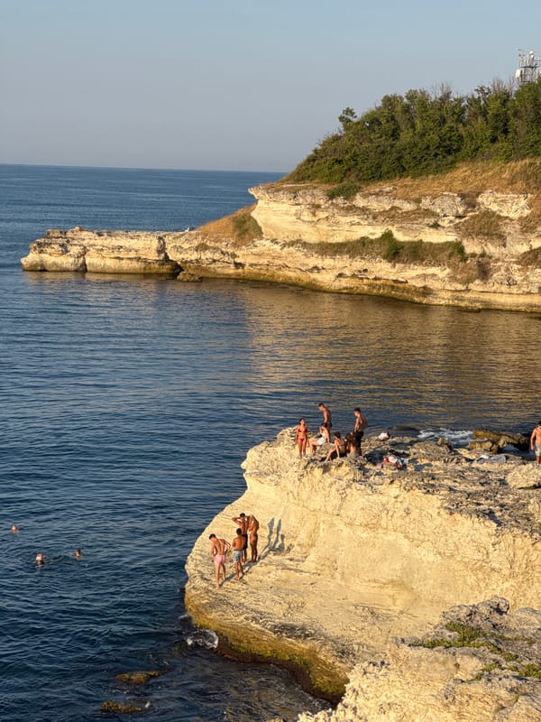 Cliff and sea activity on the Black Sea coast near Tsarevo