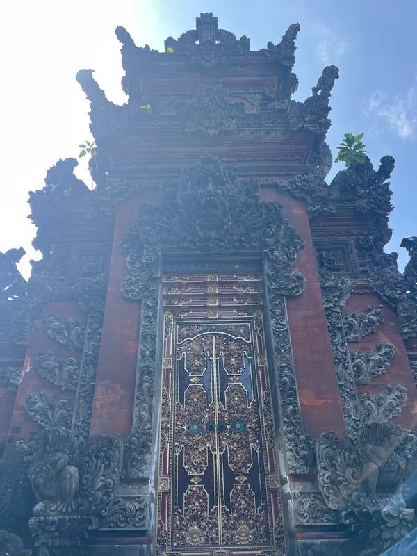 Traditional Balinese temple architecture documented in Sukawati morning visit