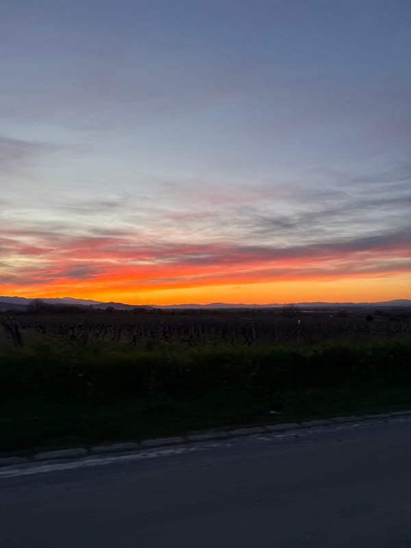 Sunset observed in Brestovitsa, Bulgaria displays orange-red light band