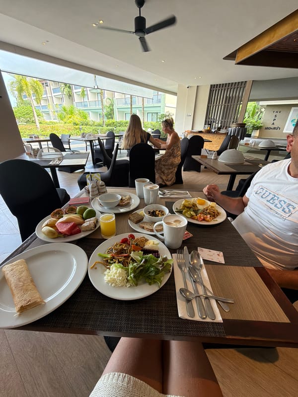 Resort breakfast with a lush garden view in Bang Muang