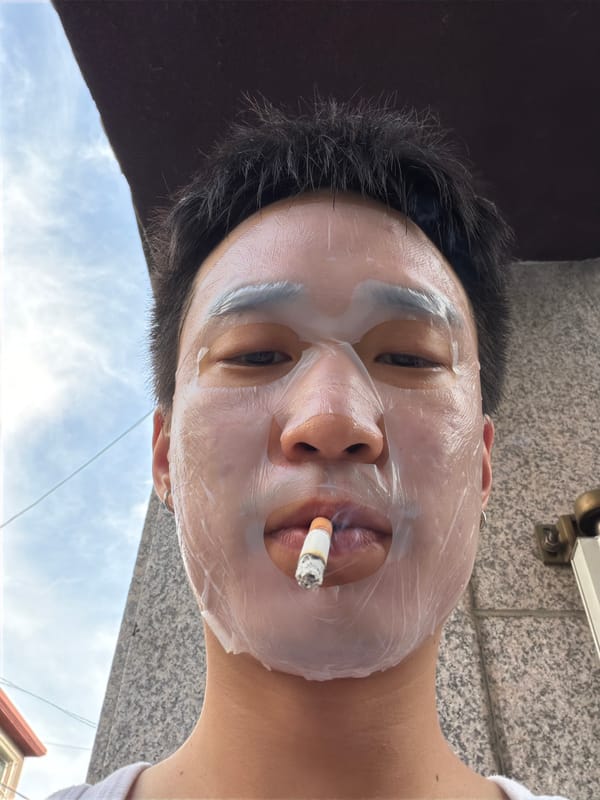 Masked smoker photographed in Guri-si, South Korea