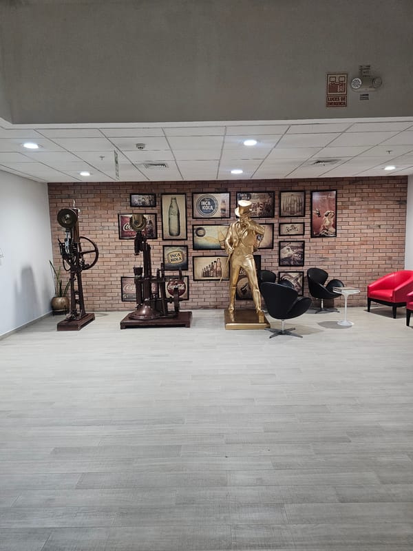 Commercial interior with red brick walls observed in La Molina