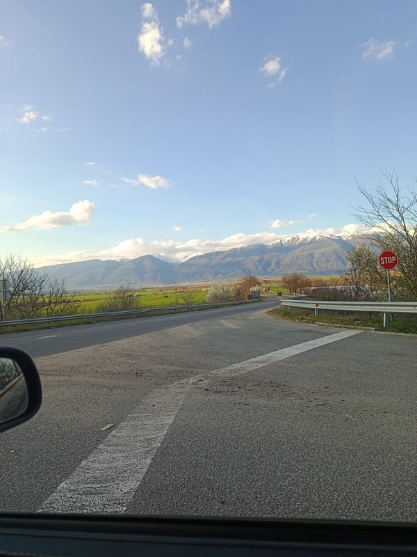 Stop sign intersection documented in Banya, Bulgaria