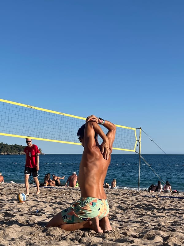 Beach volleyball and sunbathing captured on Montenegro coast