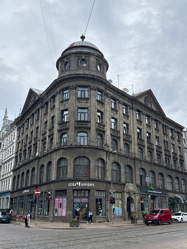 Riga's ornate historic streetscape around Berga Bazārs