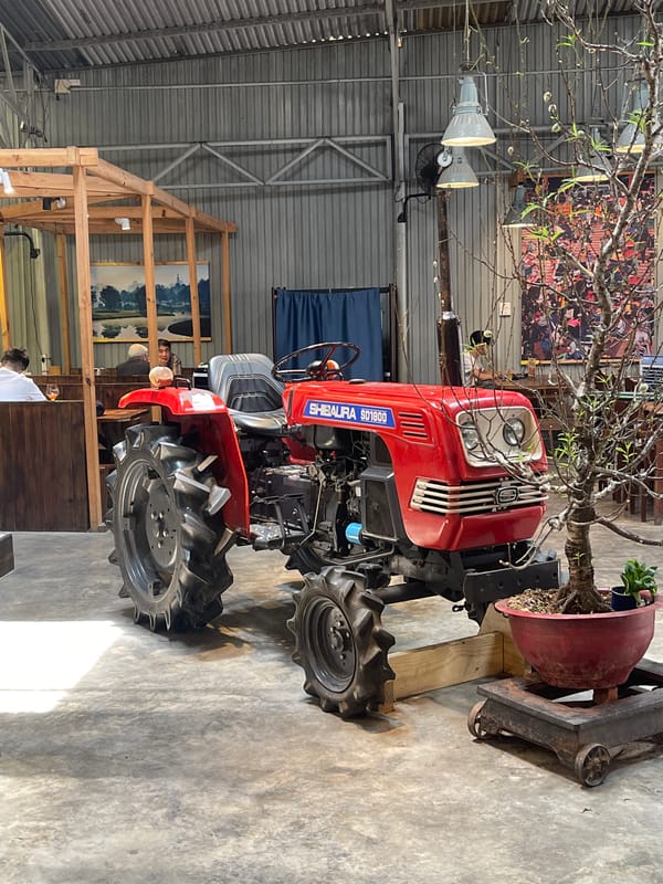 Early morning scenes from tractor-themed Vietnamese coffee shop in Da Lat