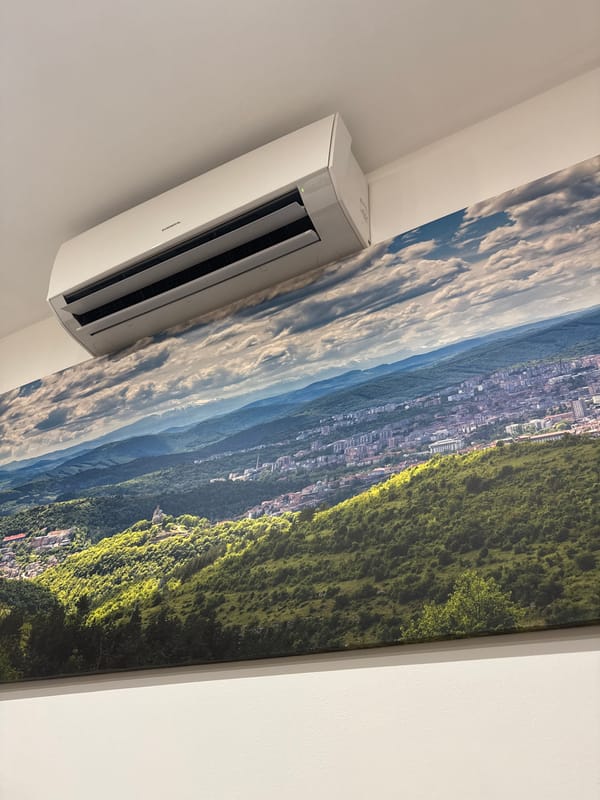 Indoor objects documented: air conditioner and Minecraft toy pendant