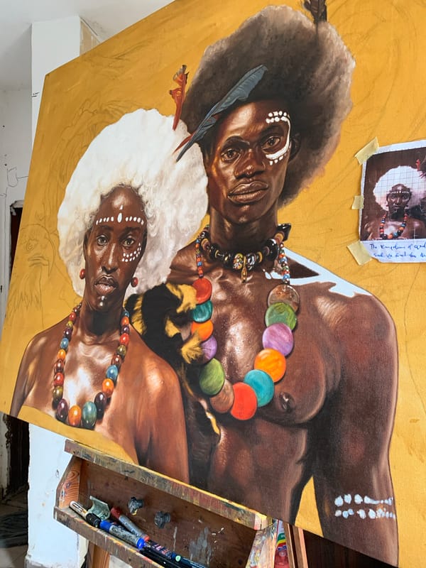Artist paints traditional African portrait in Ado, Nigeria