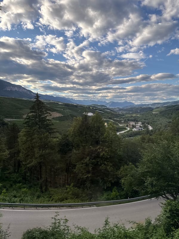 Winding mountain road through green hills near Spormaggiore