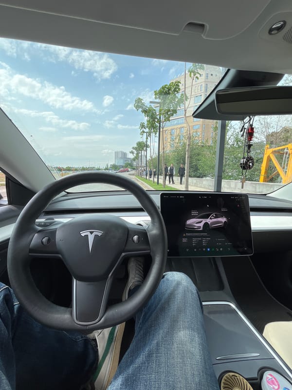 Tesla driver documents routine Yerevan street scenes, architecture