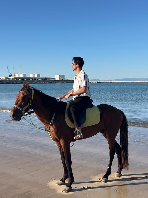 Horseback riding and beachgoers spotted on Tanger beach
