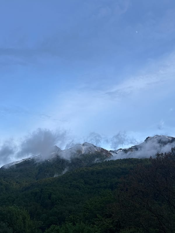 Clouded mountain peaks observed in Krasnaya Polyana resort area