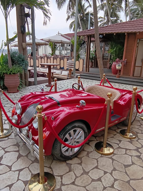 Vintage red car on display in Marna, India