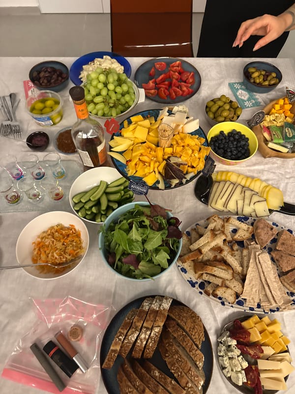 Relaxed charcuterie spread at a Tel Aviv gathering
