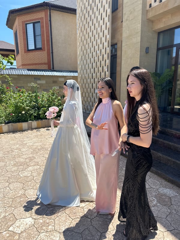 Wedding photoshoot documented in Makhachkala courtyard