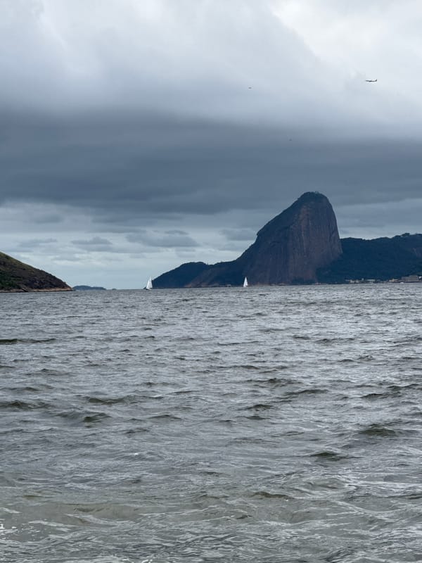 Sailboats on a grey Guanabara Bay, Niterói
