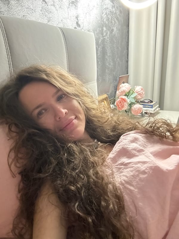 Relaxed evening at home in Khimki, lying in bed.