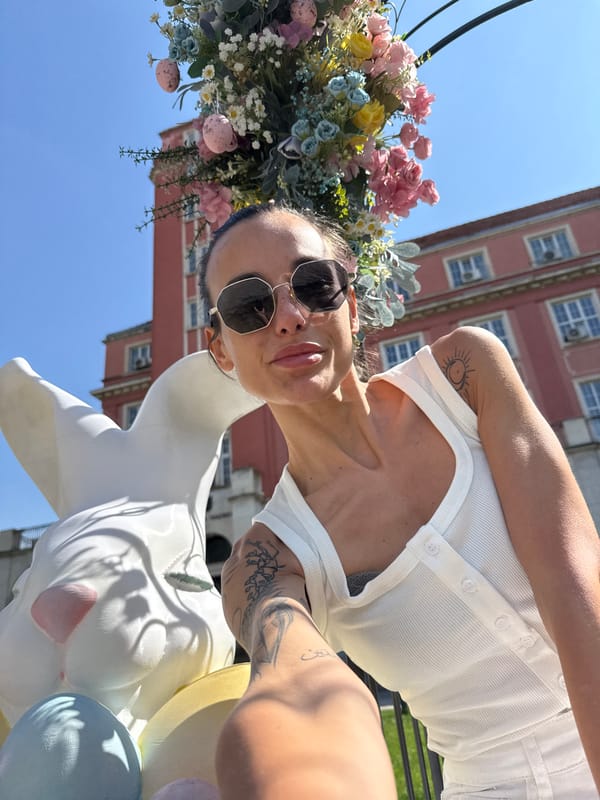 Woman takes selfie at Plevunka sculpture in Pleven