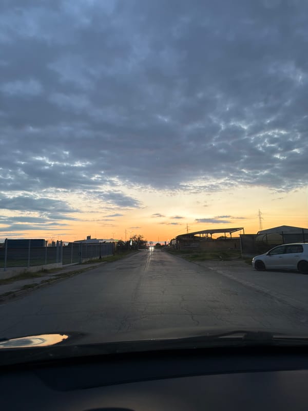 Sunset captured on street in Parvomay, Bulgaria