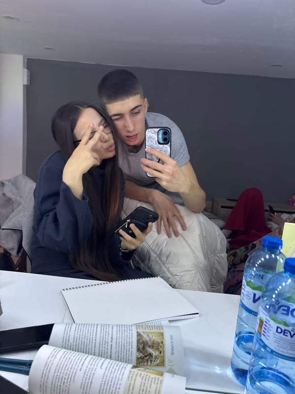 Couple documents selfies and charity content in Bulgarian village