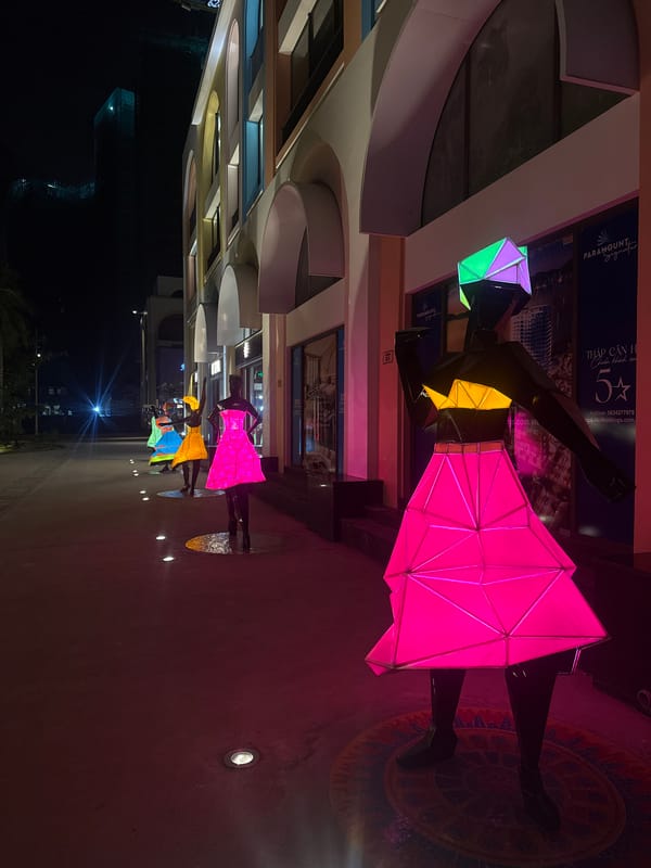 Nighttime urban displays captured in Bac Nha Trang Ward